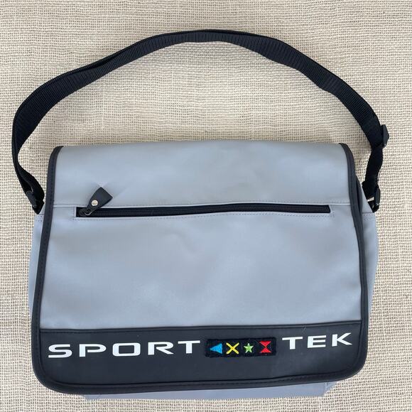 Sport Tek Nylon Crossbody Messenger Transit Bag Vintage 90's y2k, Gray Black - Picture 1 of 8